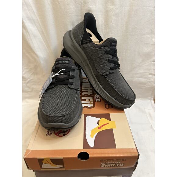 Skechers Men’s Hands Free Slip-In Lace Up Black Memory Foam Shoes Size 11 - Picture 1 of 5